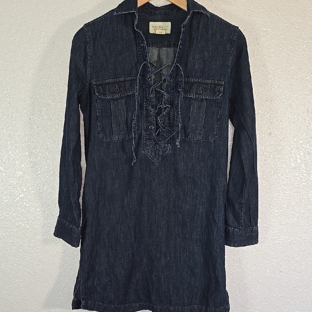 Denim Supply By Ralph Lauren Dark Denim Lace-Up Tunic